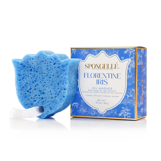 LES FLEURS BODY WASH INFUSED BUFFER 20+ - FLORENTINE IRIS (BLUE) banner